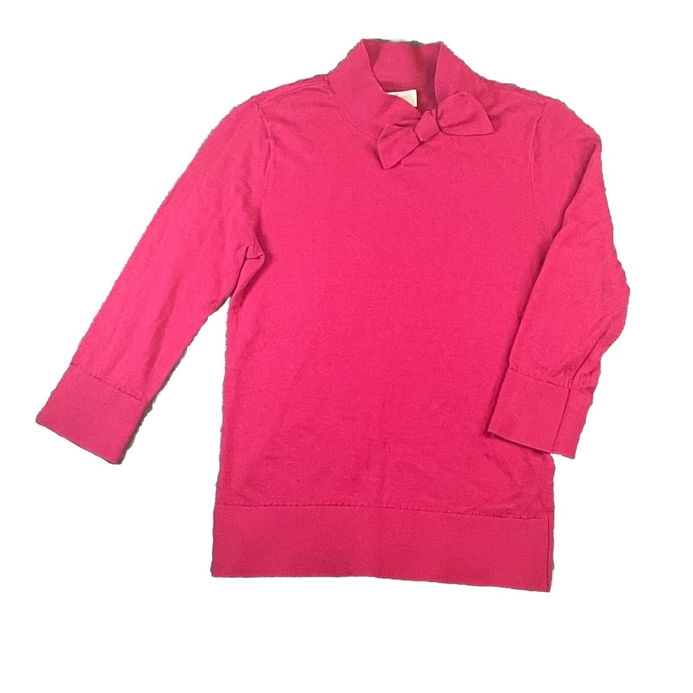 KATE SPADE Abree Sweater Sz S Cashmere Cotton Blend Bow Raspberry Pink